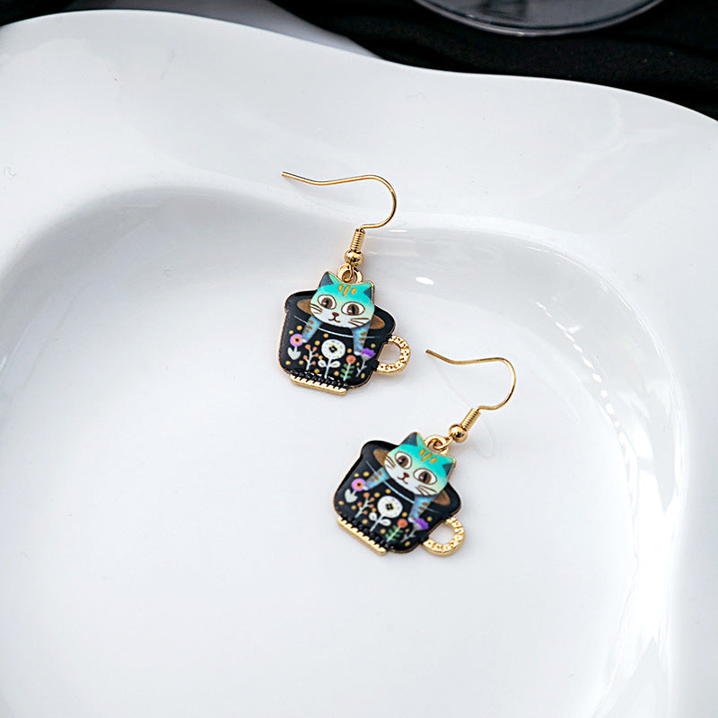 Wholesale Cartoon Cute Kitten Alloy Earrings